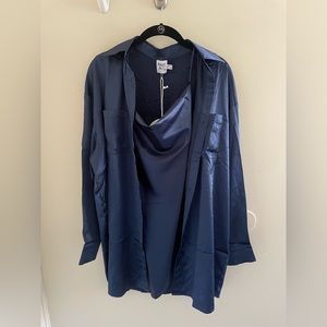 Princess Polly Navy Dress and Satin Shirt Set